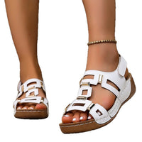 Fish-mouth Chunky-soled Fashionable Metal-buckle Velcro Sandals