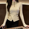 Autumn And Winter Retro Apricot Semi-high Neck Knitted Sweater Women's Fitted Base Shirt Long Sleeve Top
