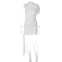 Pleated Puff Sleeve Patchwork Ribbon Dress