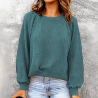 Fashionable Solid-Color Waffle-Knit Long-Sleeve Pullover Top
