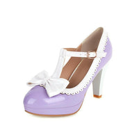 Bow Round Head Chunky Heel High Heels