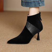 Spliced Short Martin Boots With Genuine Leather And A Slender Heel