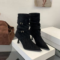 Cuffed Leather Boots With A Buckle
