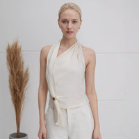 Womens Halter-Neck Sexy Lace-Up Side-Wrap Sleeveless Shirt Top