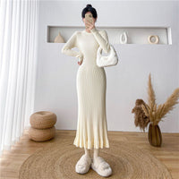 Womens Slimming Figure-Hugging Long-Sleeve Knitted Dress