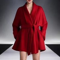 Red Autumn And Winter Bathrobe Style Reversible Cashmere Coat Women