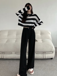 Women's Black And White Striped Sweater Autumn And Winter Sweater Long-sleeved Blouse