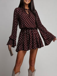 Fashionable And Sweet Polka-Dot V-Neck Long-Sleeve Womens Dress