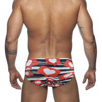 Men's Black And White Striped Love Ins Swimming Briefs