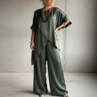 Womens Loose Casual Set With A Crew Neck And Asymmetrical Hem