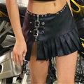 Zipper Split High Waist Mini Pleated Leather Skirt