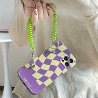 Compatible with Apple, Purple Checkerboard Suitable For Iphone12 11ProMax Protective Cover Xs Xr Lanyard Mobile Phone Case 8p Female