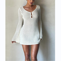 Women's Long-sleeved Knitted Slim-fit Jumpsuit Long Skirt