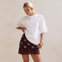 Chic Sassy Waist-cinching Polka-dot Lace-trimmed Skirt For Women