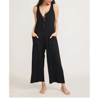 Pure Color Casual Breastfeeding Button Pocket Jumpsuit Women
