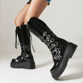 Womens Casual Chunky-Soled Punk-Style Over-the-Knee Boots With Cross-Tie Straps