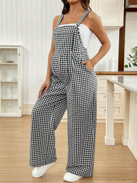 SpringSummer Casual Plaid Jumpsuit Loose Maternity Suspender Pants