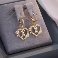 European And American Golden Heart-shaped Letter Earrings