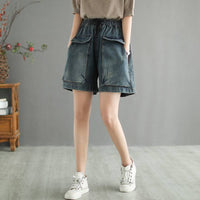 High Waist Plus Size Denim Shorts Women's Literary And Artistic Distressed Wide Leg Jeans
