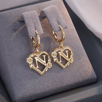 European And American Golden Heart-shaped Letter Earrings