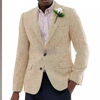 Mens Brown And Gray Herringbone Wool Suit Jacket