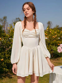 Figure-flattering A-line Mini Dress With Puffed Sleeves