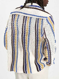 Striped Multi-color Contrast Color Casual Cardigan Sweater Men's Top