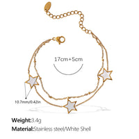 New European & American Style Sweet Double Layer Star Bracelet, 18K Gold Plated Stainless Steel, Minimalist Light Luxury Bracelet For Women