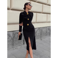 V-neck Bow-Knot Long-Sleeve Dress Womens Fashionable Defined Waist