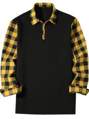 Polo Shirt Long Sleeve Plaid Lapel Casual