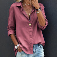 Women's Casual Loose Fashion Solid Color Long-Sleeve Lapel Shirt