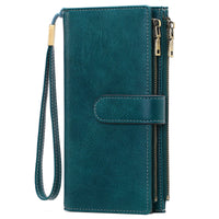 Womens Long Wallet Multi-functional Vintage Tri-fold Purse