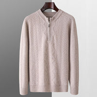 Autumn And Winter Pure Wool Men's Diamond Lattice Loose Half Zipper Sweater