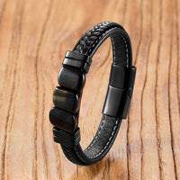 Stainless Steel Magnetic Clasp Braided Leather Bracelet