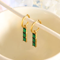Strip-shaped Green Zircon Earrings Titanium Steel For Women
