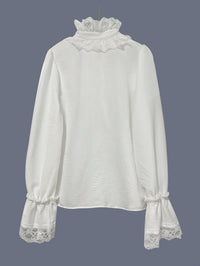 Womens Solid-Color Loose-Fit Patchwork Lightweight Lace Shirt