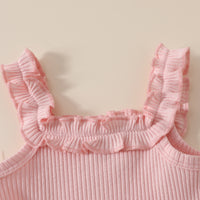 Girls' Solid Color Romper Bow Shorts Two-piece Set