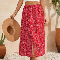 European And American Printed Breasted Self-tie Summer Pastoral A- Line Skirt Advanced Skirt