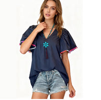 Fashionable V-neck Short-sleeve Shirt Top For Women