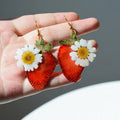 Strawberry-slice Daisy Drop Earrings Made With Resin Crafts