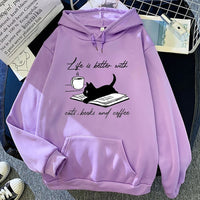 European And American Street Coffee Cat Cartoon Print Sweatshirt