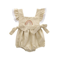 Concealed Button Sleeveless Rainbow Embroidered Triangle Jumpsuit