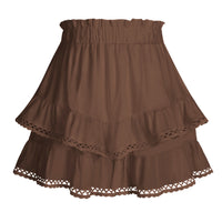 Womens Lace Trim Elasticated Tiered Cake Skirt-Pants