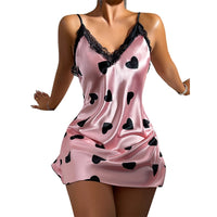 Ice Silk Nightdress Sexy Backless Lovely Suspender Skirt Pajamas Thin Breathable Printed