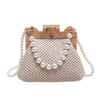 Women's Straw Beach Pearl Chain Woven Shoulder Bag