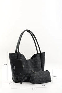 Monogram Black SHK108 Faux Leather Women Hand And Shoulder Bag With Wallet And Makeup Bag