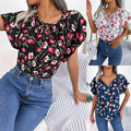 Womens Casual Loose-fit Chiffon Top With Ruffled Edges And A Tie-up Design