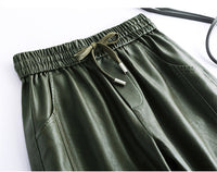 PU Leather High Waist Harem Pants With Small Feet Casual Fashion Elastic
