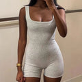 Womens Solid-Color Wide-Strap Square-Neck Jumpsuit