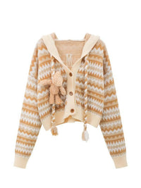 Three-dimensional Bear Brown Vintage Hooded Knitted Cardigan Sweater Coat